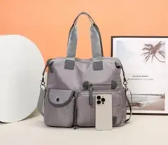 ショルダーバッグ　ハンドバッグ　グレー　シンプル　カジュアル　通学　通勤　手持ち