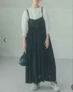 スタディオクリップ　リネン　ボイル切り替えキャミワンピース