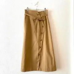 ☆【ビームスハート】ロングスカート 前ボタンスリット ウエスト後ゴム ベルト付M