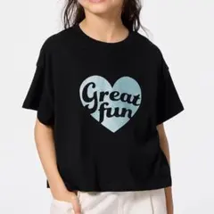 GU 黒 Tシャツ 110 ハートプリント グリッター グラフィックT 半袖