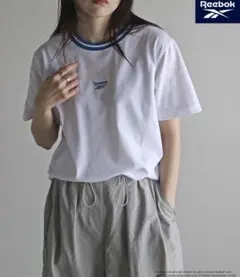 Reebok リーボック　ラインリブワンポイント刺繍Tシャツ