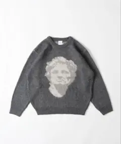 wishforeverグレー 顔プリント オーバーサイズニット