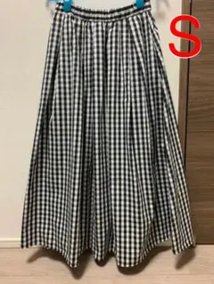 GU タックフレアミディスカート ギンガムチェック Ｓサイズ ロングスカート