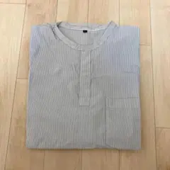 【無印良品】ストライプ柄 バンドカラー 半袖シャツ Lサイズのサムネイル
