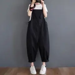 夏物新作●ゆったり カジュアル 無地 サロペット オーバーオール 大きいサイズ