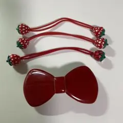 リボンバレッタ　イチゴヘアゴム　セット　レッド
