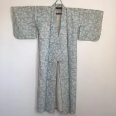 着物　女性用 小紋 水色　花柄 袷 丈147 訳あり　和装　リメイクにも