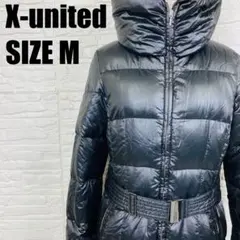 X-united ダウンコート Mサイズ ロング丈 黒 ウエストベルト 2350