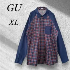 GU ジーユー 長袖シャツ チェック柄 薄手 襟付き 多色 大きめ 綿 LL