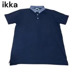 ikka ボタンダウン ポロシャツ ネイビー XL ポリエステル混