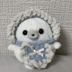 ミニビーンズ あざらし ぬい服 被り物 ハンドメイド スタイ付きフリルボンネット