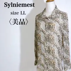 【美品】ルシアン 変則水玉 ドット柄 薄手 シアー素材 長袖シャツ LLのサムネイル