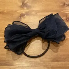 シフォン　ネイビー　リボンヘアゴム
