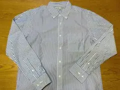ユニクロ 青と白のストライプ ボタンダウンシャツ メンズLサイズ【美品】