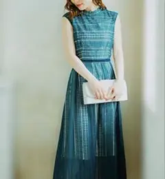 最終価格　３０分ティールの透け感マキシドレス