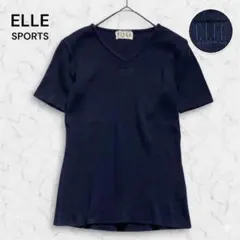 エルスポーツ 半袖Tシャツ Vネック リブニット トップス ロゴ刺繍 ネイビーのサムネイル