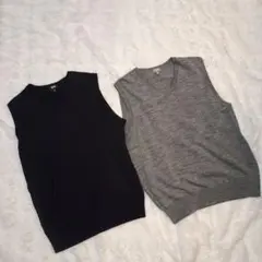 2枚セットUNIQLO メンズ M Vネック ニットベスト　ブラック　グレー