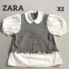 ZARA ギンガムチェック パフスリーブ 半袖 ブラウス シャツ レイヤード