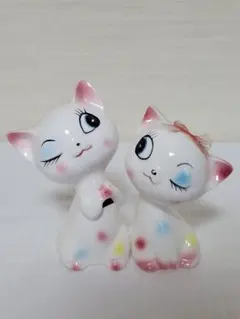 アンティーク 昭和レトロ 陶器 猫 置物 2体セット レトロ