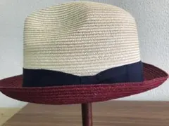 夏にオススメ！涼しいストライプデザイン中折れハット ベージュ/ワインレッド