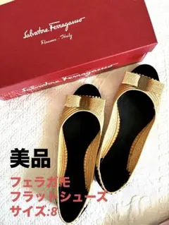 定価約8万円 フェラガモ 靴 リボン フラット バレエシューズ 8 箱付きのサムネイル