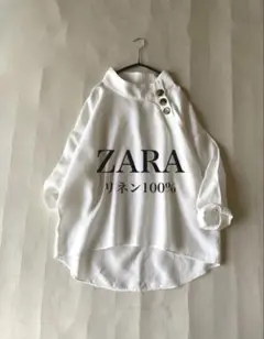 ザラ ZARA リネン100%ビッグボタンゆったりプルオーバー