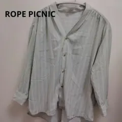 【ROPE PICNIC】グリーン長袖ボーダーブラウス38金ボタン