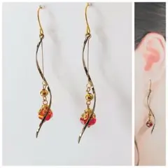 【817】 ピアス　イヤリング　レッド　赤　大振り　ロング　ハンドメイド