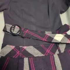 アニエスベー 半袖ひざ丈ワンピース 黒/チェック柄