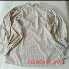 【ELENCARE DUE】フリーサイズ　ギンガムチェックボリューム袖ブラウス