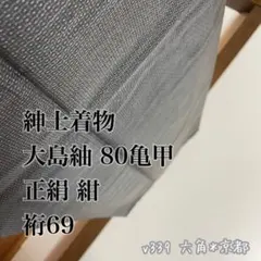 紳士着物 大島紬 80亀甲 正絹 紺 裄69 v339