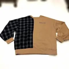 今日だけ価格。ワールドブラウン黒チェック柄コンビ裏起毛オシャレで暖かいトレーナー