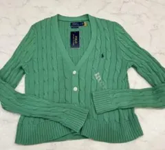 ラルフローレン　ケーブル編みカーディガン US L ミントグリーン