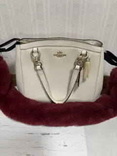 COACH ホワイト ハンドバッグ ファー付き