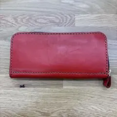 栃木レザー サドルレザー 赤タグ付き ロングウォレット ラウンド