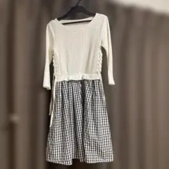 ホワイトリブ編み・チェック柄ワンピース　tocco トッコ　ワンピース