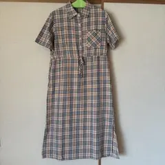 チェック柄 シャツワンピース 半袖