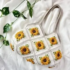 モチーフ編み　グラニースクエアバック　フラワーモチーフバック　ハンドメイド11