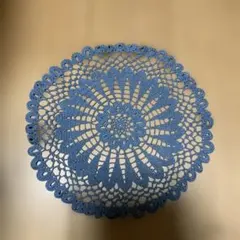 ハンドメイド 手編み ドイリー ブルー 円形のサムネイル
