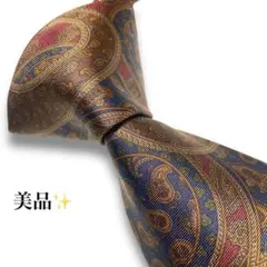 【美品】　ネクタイ　ペイズリー　総柄　ネイビー　紺　レッド　赤
