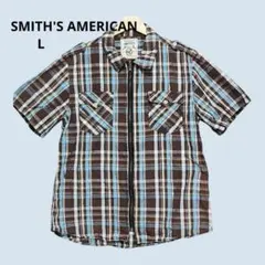 SMITH'S AMERICAN 半袖 チェック柄 ジップアップシャツ Lのサムネイル