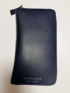 美品】Burberry 長財布 ネイビー/ベージュ チェック柄 - メルカリ