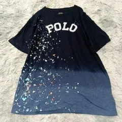 希少 ポロラルフローレン ペイント加工 グラデーション Tシャツ 紺 デカロゴ