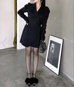 ROYAL PARTY パフスリーブ長袖ジャケットプリーツミニワンピース