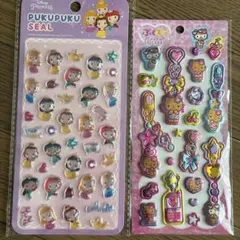 〖まとめ売り〗ディズニー プリンセス ハローキティ ぷくぷくシール 2枚セット