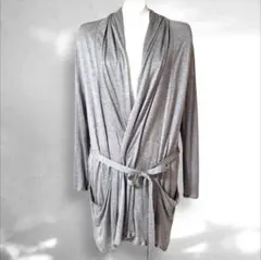 グレー ロングカーディガン ウエストリボン付き