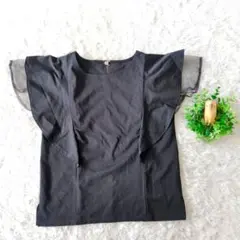 ROPE PICNIC ロペピクニック　カットソー 黒 フリル袖 半袖 M　上品