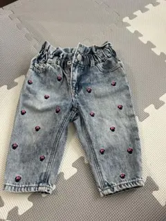 デニムブルー ハート刺繍 パンツ