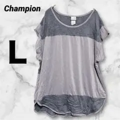 海外古着✨【Champion】 コントラストメッシュ スポーツTシャツ グレーＬ