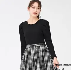 新品 タグ付き GU リブ2WAYボリュームスリーブT 長袖 ブラック XL